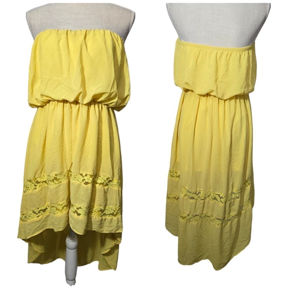 Double zero yellow strapless high low dress sz L